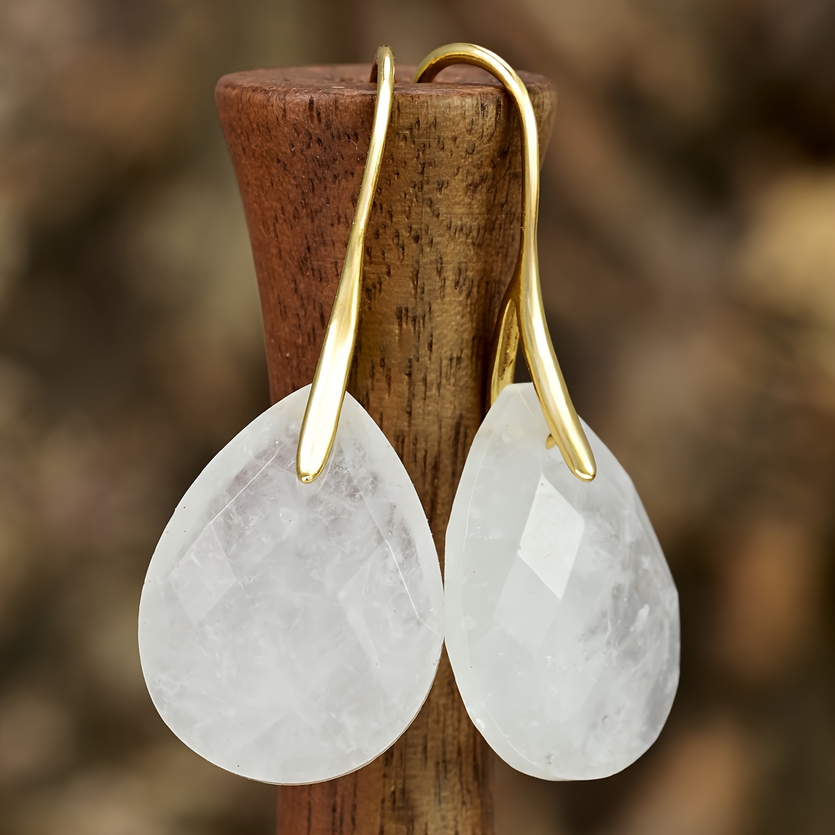 Bohemian 3D Faceted Clear Quartz Teardrop Earrings